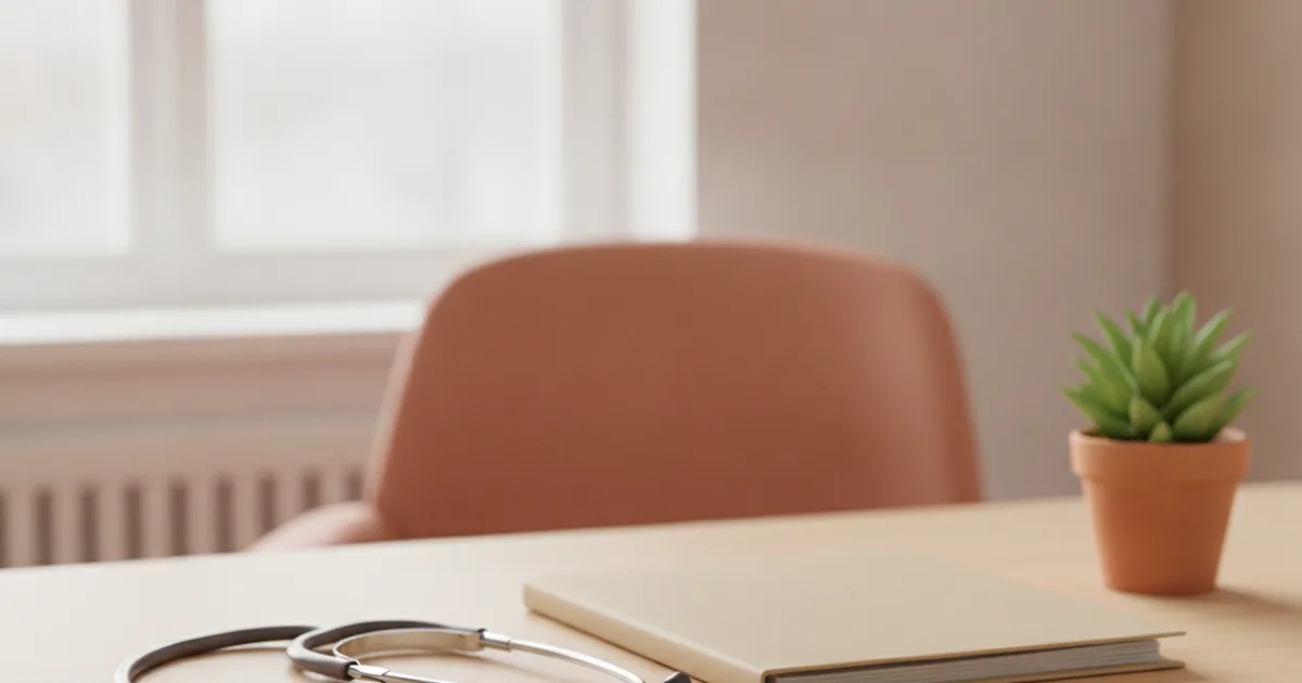 Estetoscopio y carpeta de historia clínica sobre escritorio de consultorio con luz natural — controles médicos del primer año tras el diagnóstico de celiaquía